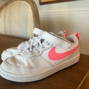 Nike Kids White Sneakers with Pink Swoosh